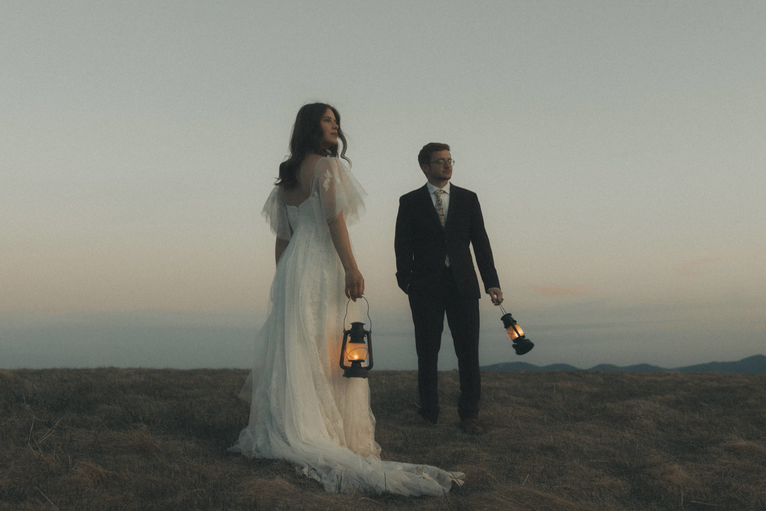 bride and groom elope on max patch in golden hour