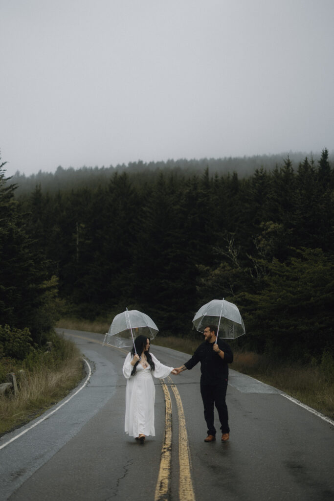 Fog rolling through the mountains during an intimate Blue Ridge Parkway elopement near Asheville