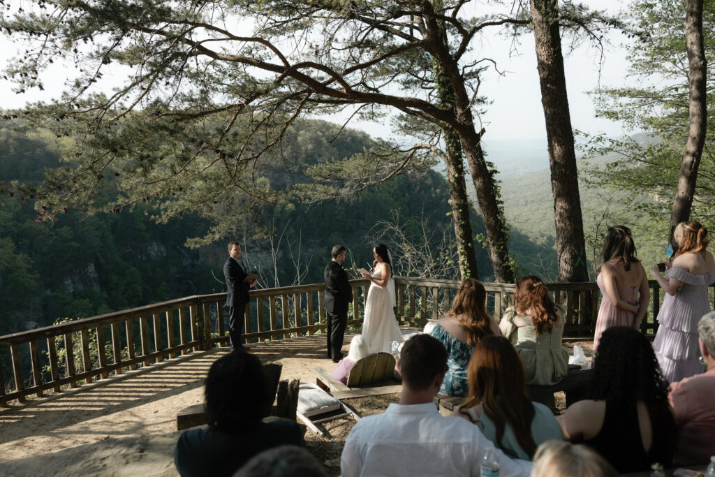 Cloudland Canyon Wedding elopement bride and groom hike down to waterfall north Georgia