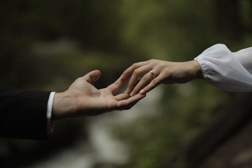 Cloudland Canyon Wedding elopement guide bride and groom hike down to waterfall north Georgia
