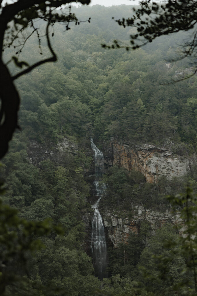 Cloudland Canyon Wedding elopement guide bride and groom hike down to waterfall north Georgia