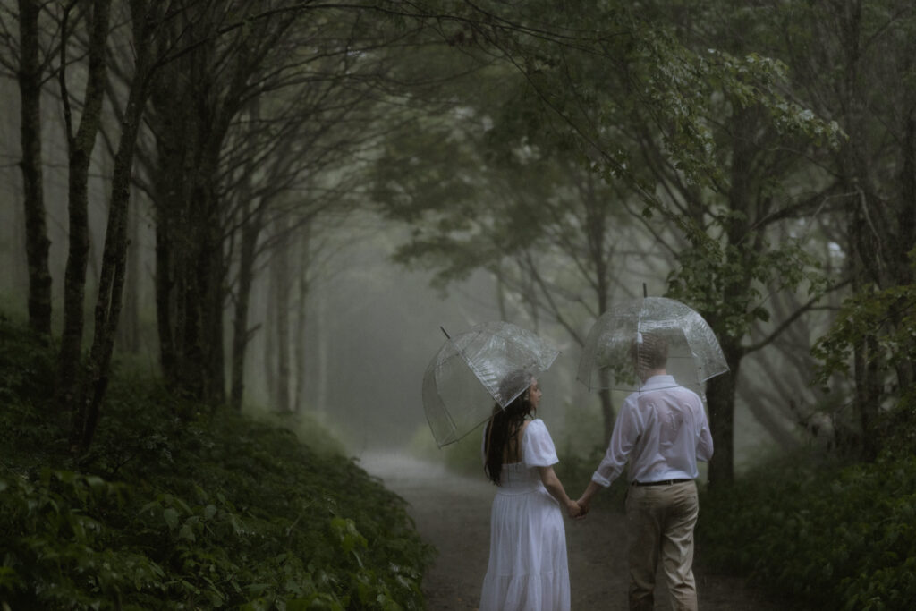 Couple engagement session walking hand in hand at Max Patch in Asheville North Carolina photographer