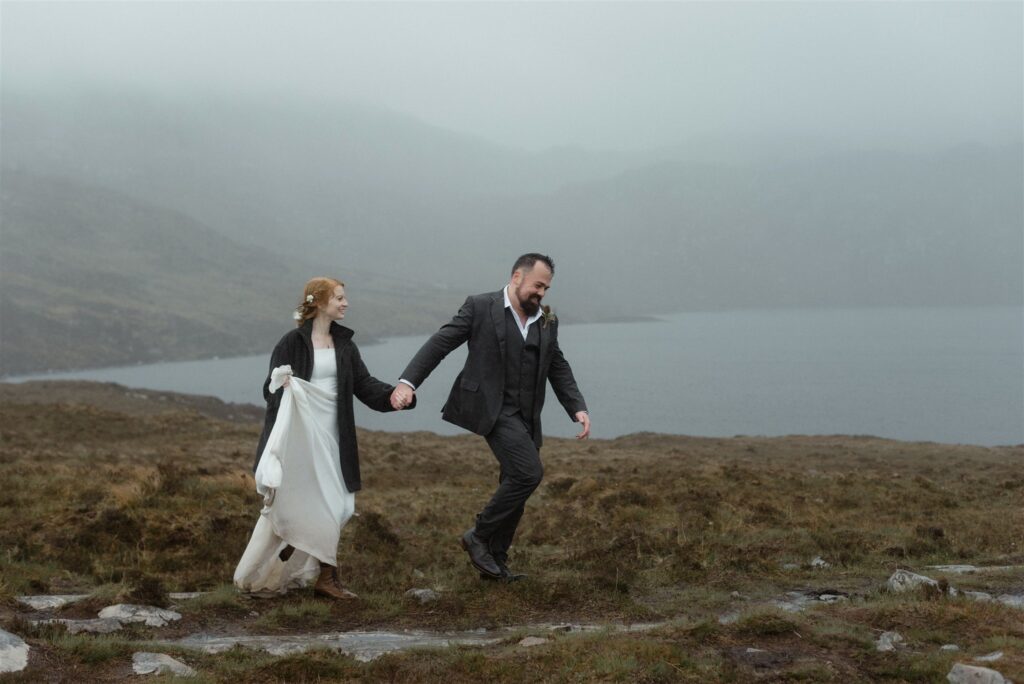 Bride and groom during an intimate Scotland destination wedding in the Scottish Highlands, captured with candid, cinematic wedding photography.
