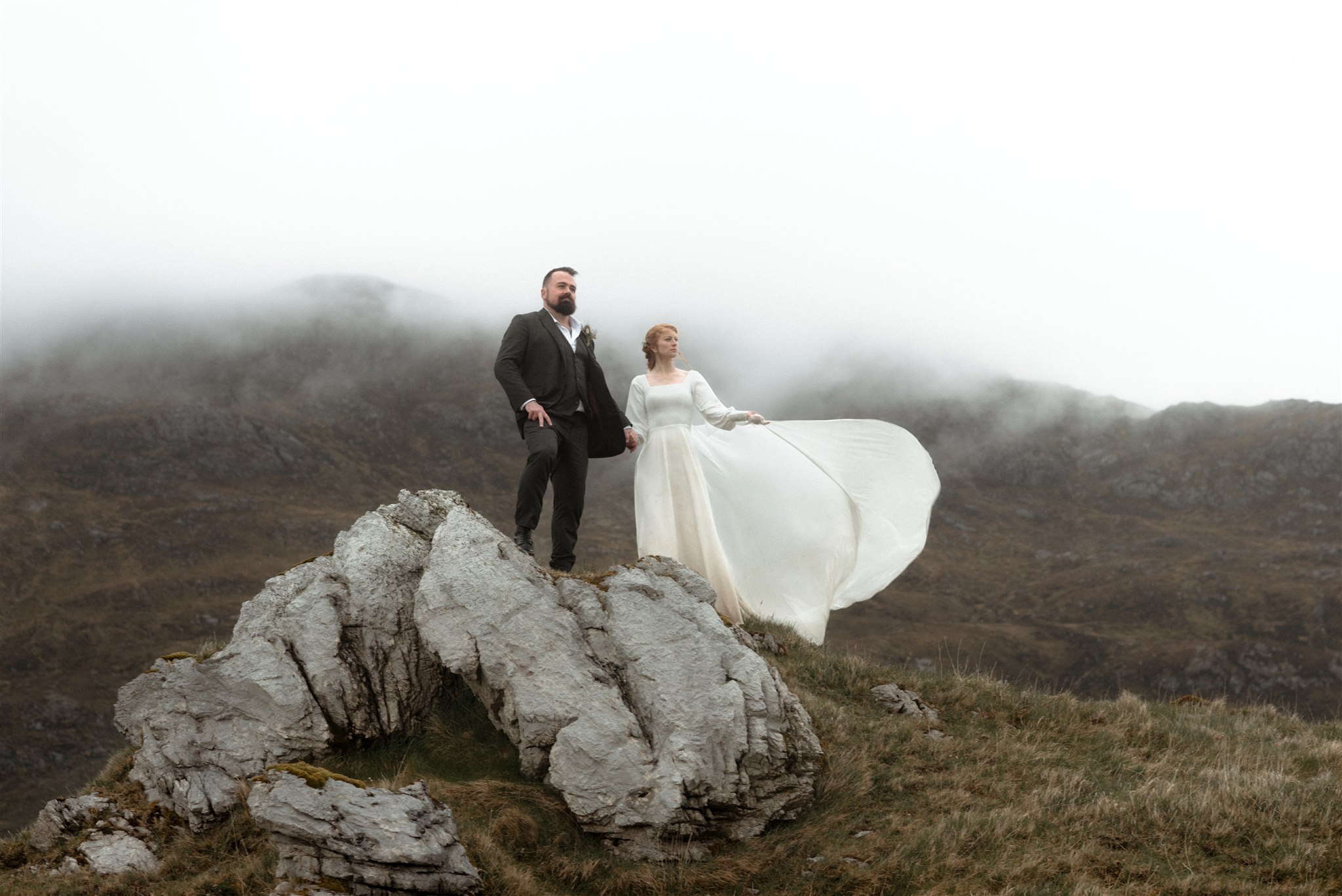 Bride and groom during an intimate Scotland destination wedding in the Scottish Highlands, captured with candid, cinematic wedding photography.