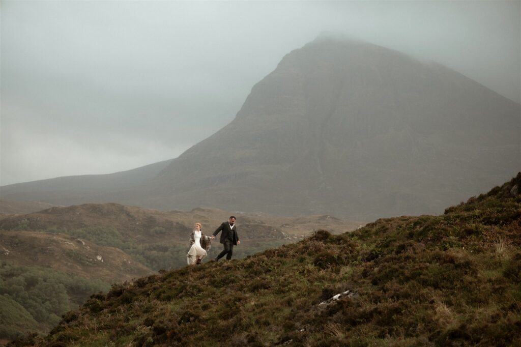 Bride and groom during an intimate Scotland destination wedding in the Scottish Highlands, captured with candid, cinematic wedding photography.