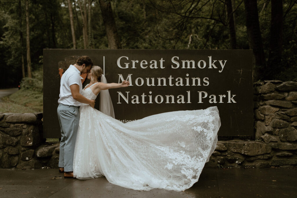 Golden hour light over the Great Smoky Mountains during an intimate national park elopement