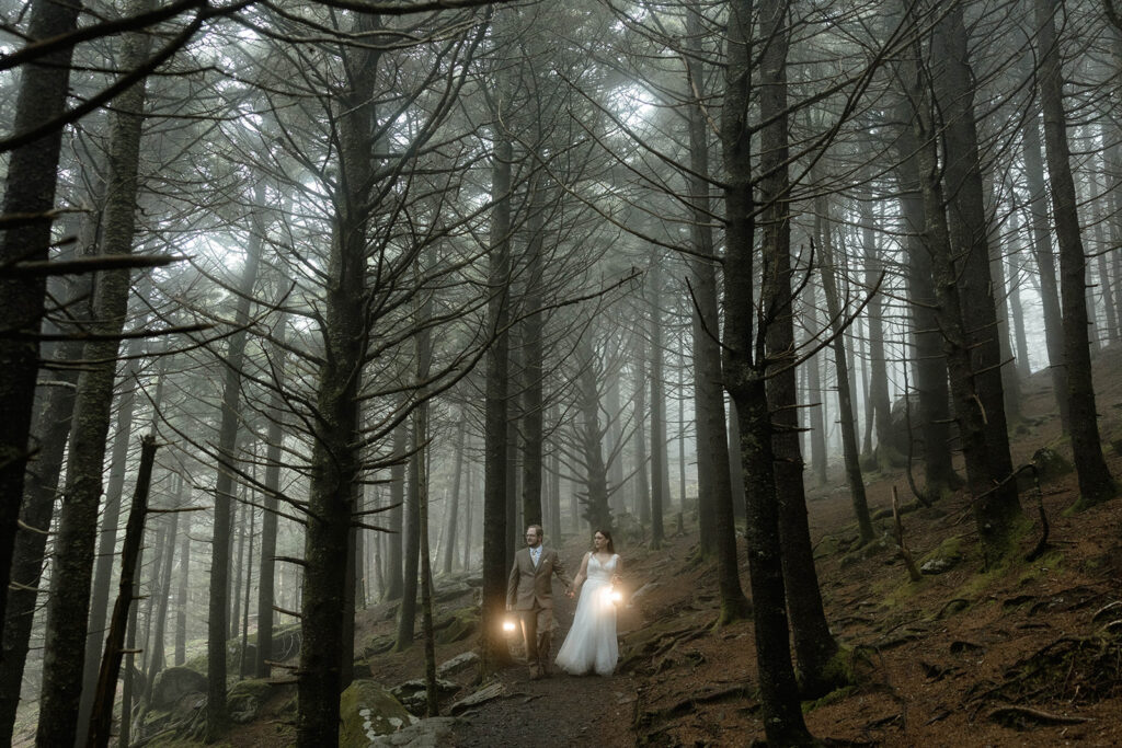 Moody fog rolling through the mountains during an intimate Asheville elopement in North Carolina