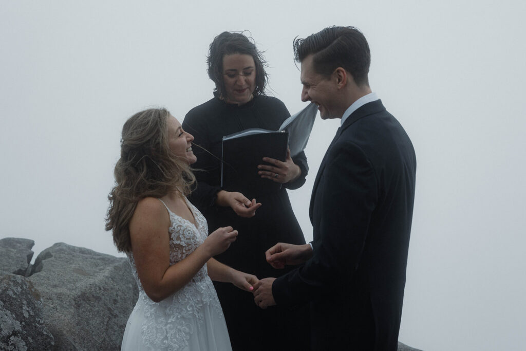 Moody fog rolling through the mountains during an intimate Asheville elopement ceremony in North Carolina