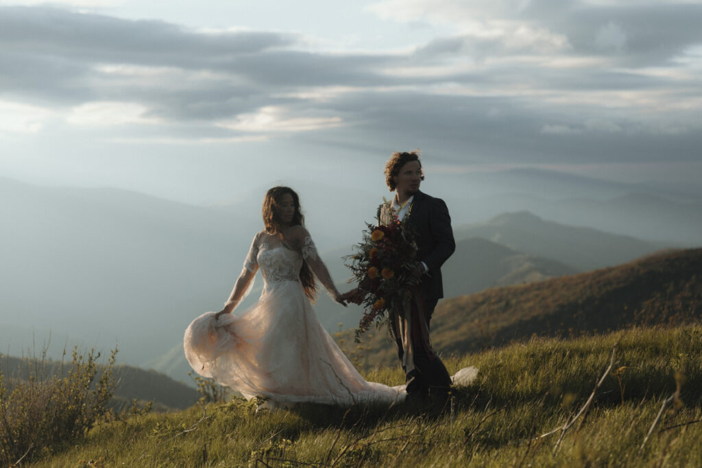 Wide mountain overlook during a summer Blue Ridge Parkway elopement in North Carolina