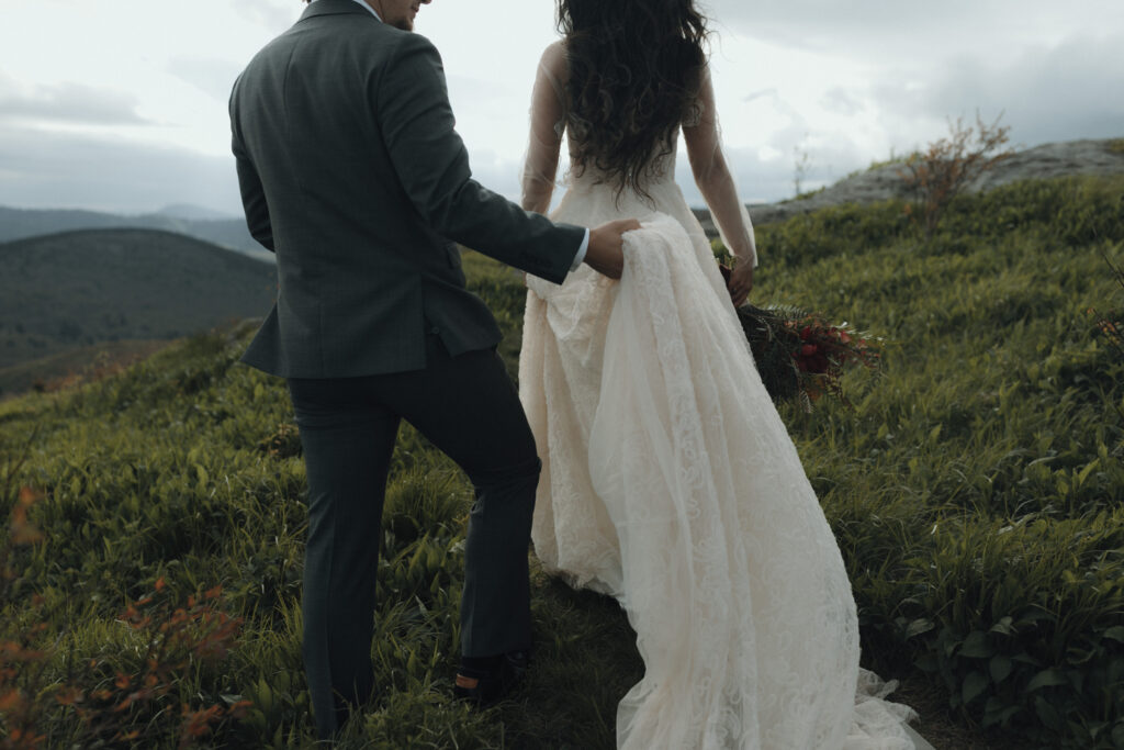 Golden hour light over lush summer mountains during an intimate Blue Ridge Parkway elopement